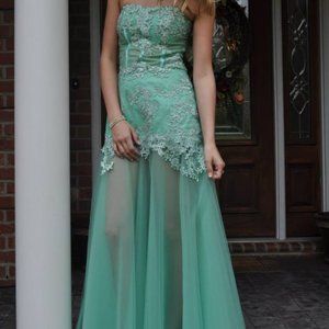 Mint Green sheer lace Prom Dress